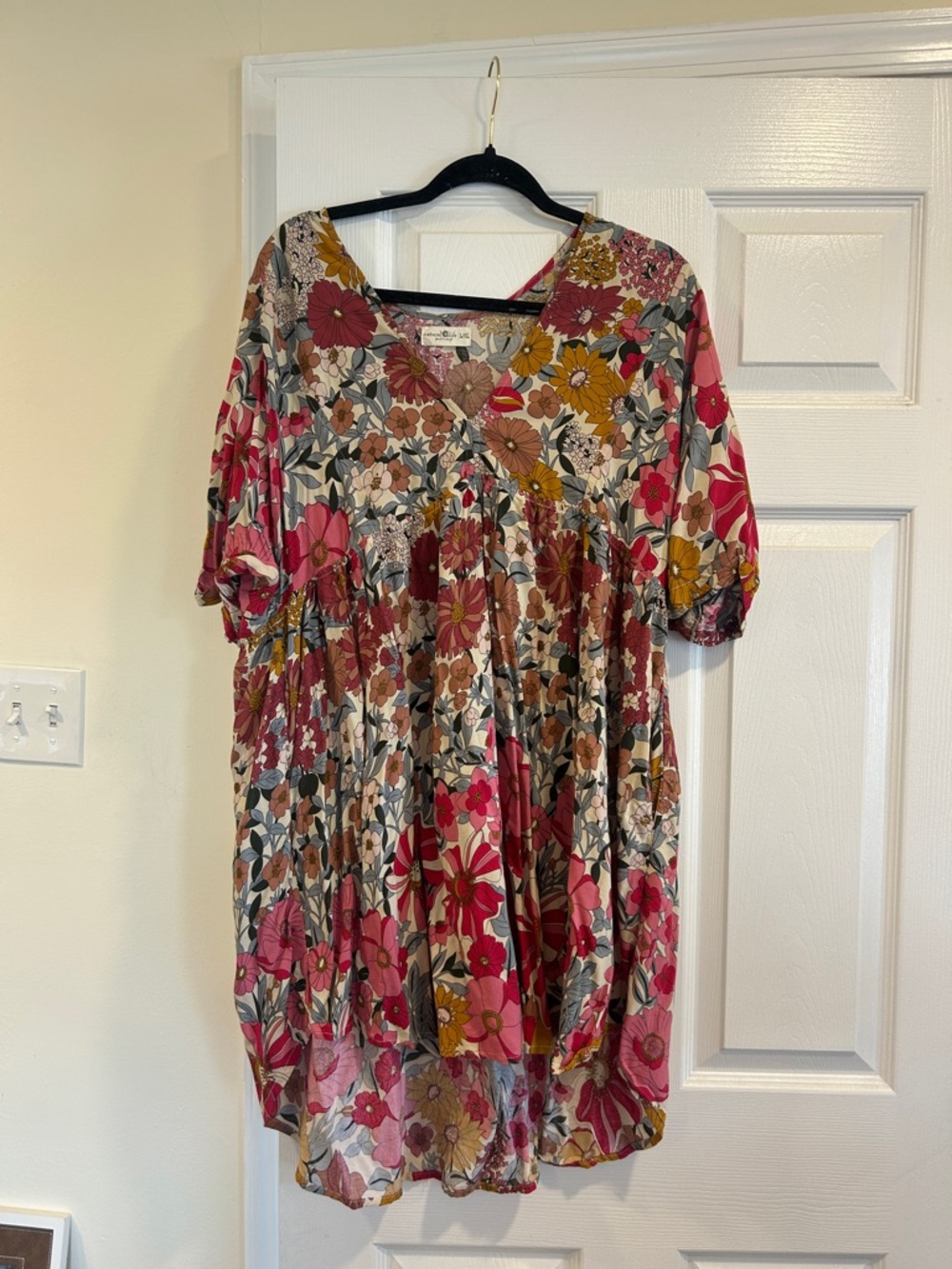 NATURAL LIFE Floral Scoop Neck Dress in Pink, Mustard and Cream